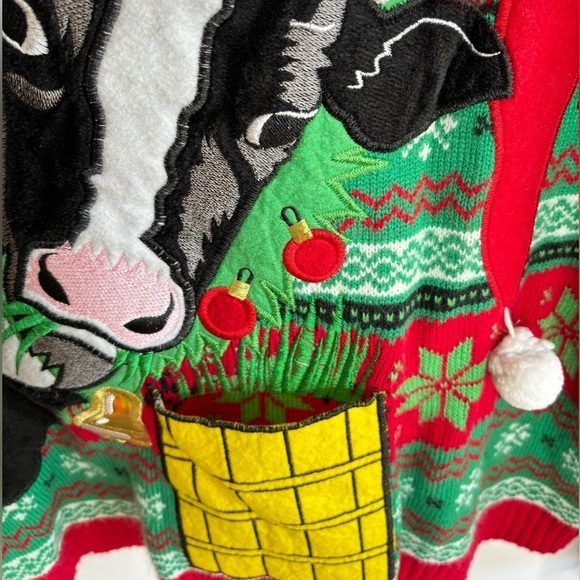 Celebrate Together Mens Ugly Cow Christmas Sweater Drink Pocket Size XXL Holiday - Picture 2 of 14